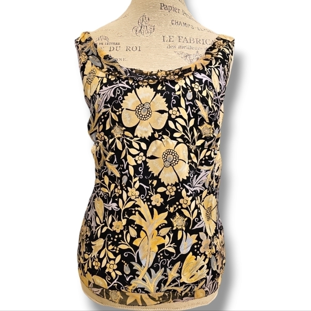 Sigrid Olsen Collection Vintage Black And Gold Floral Print Silk Top - Size 14